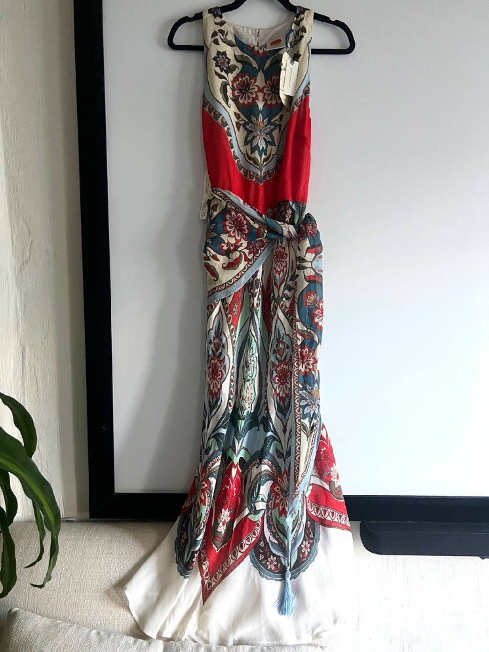 FARM Rio x Anthropologie Floral Sleeveless Tie-Waist Scarf Maxi Dress Size M NWT - Picture 8 of 12